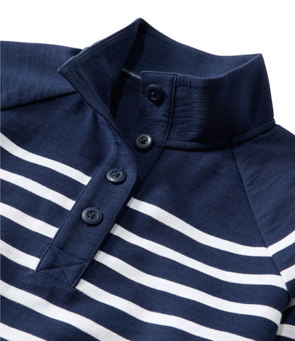 L.L.Bean Women's Peaks Island Button Mockneck, Stripe