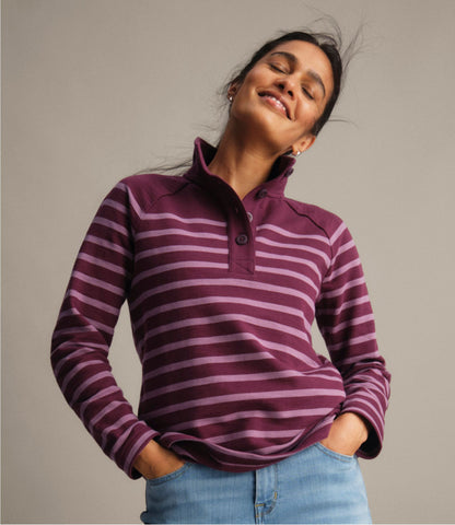 L.L.Bean Women's Peaks Island Button Mockneck, Stripe