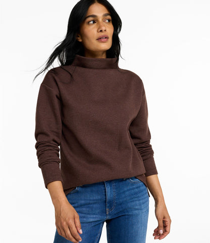 L.L.Bean Women's Double L Soft Donegal Sweatshirt, Funnelneck Deepest Brown Donegal