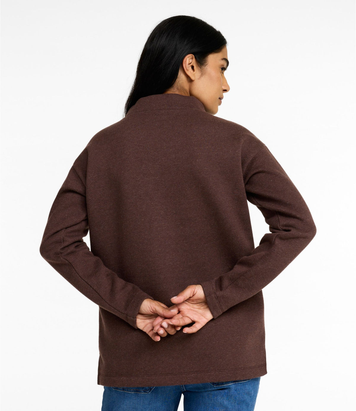 L.L.Bean Women's Double L Soft Donegal Sweatshirt, Funnelneck Deepest Brown Donegal