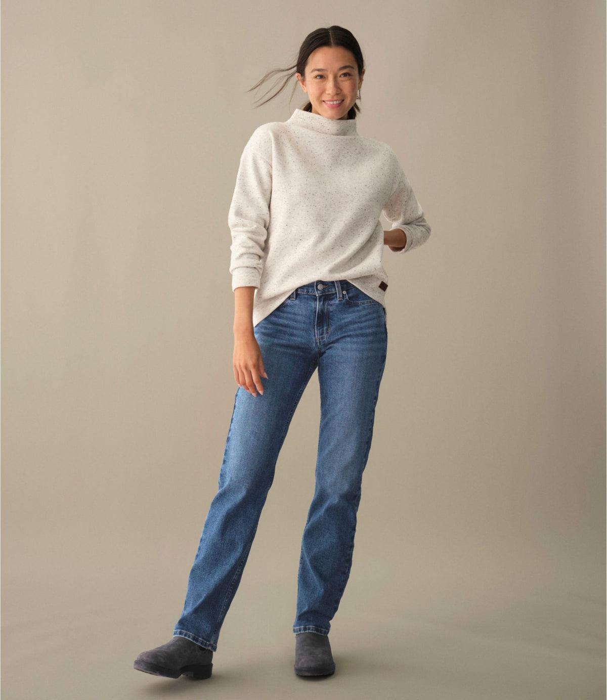 L.L.Bean Women's Double L Soft Donegal Sweatshirt, Funnelneck Deepest Brown Donegal