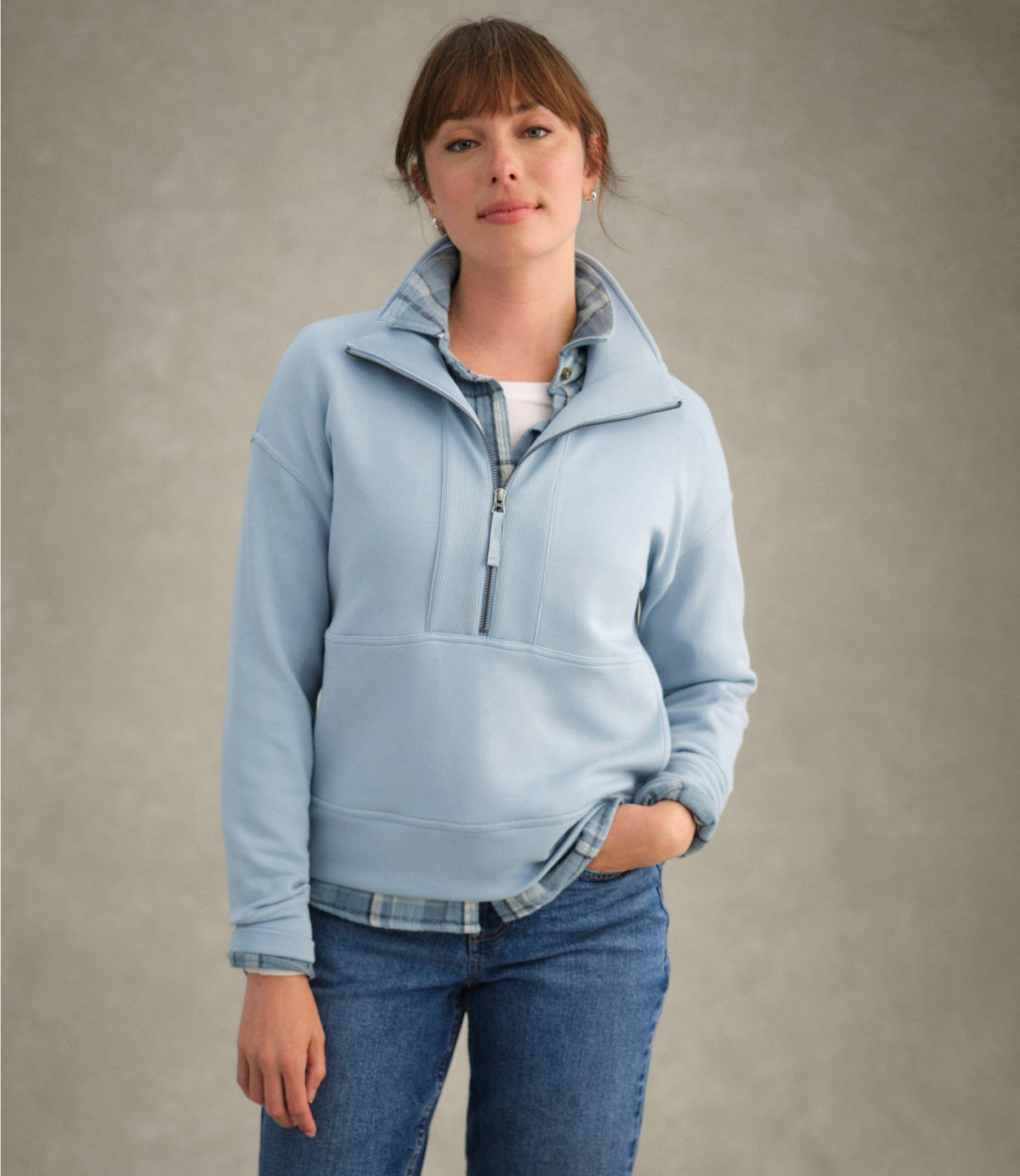 L.L.Bean Women's L.L.Bean CloudSoft Top, Half-Zip Pullover Bone