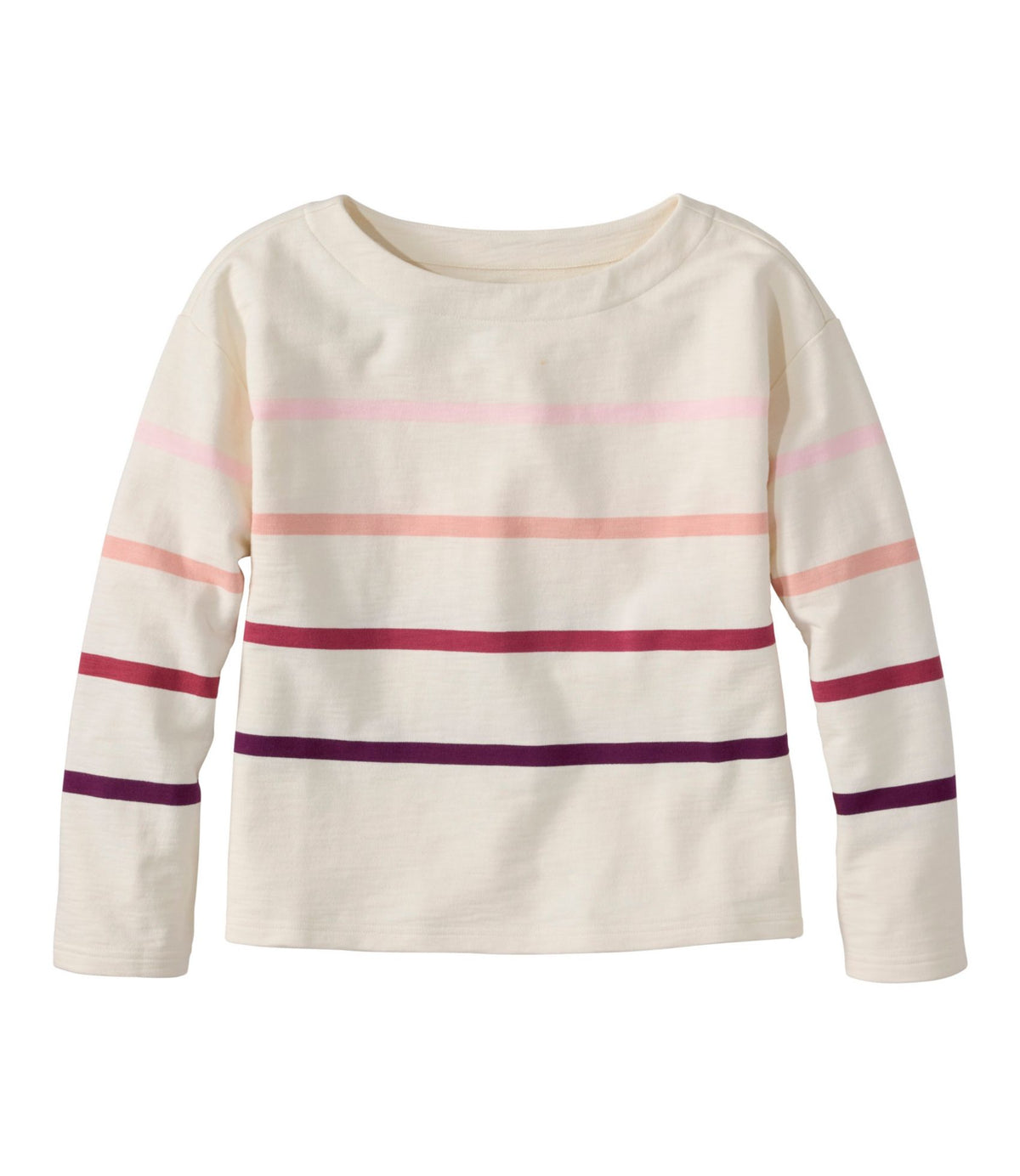 L.L.Bean Women's Peaks Island Top, Relaxed Boatneck Long-Sleeve Stripe Bone Multi Stripe