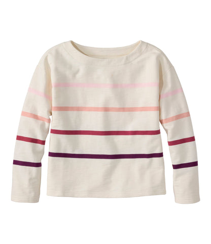 L.L.Bean Women's Peaks Island Top, Relaxed Boatneck Long-Sleeve Stripe Bone Multi Stripe