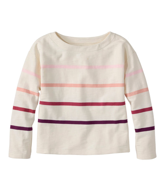 L.L.Bean Women's Peaks Island Top, Relaxed Boatneck Long-Sleeve Stripe Bone Multi Stripe
