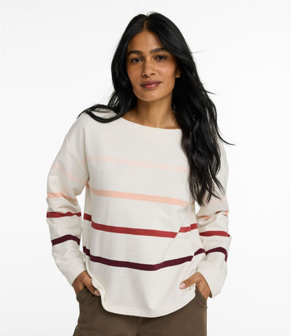 L.L.Bean Women's Peaks Island Top, Relaxed Boatneck Long-Sleeve Stripe Bone Multi Stripe