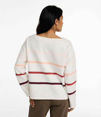 L.L.Bean Women's Peaks Island Top, Relaxed Boatneck Long-Sleeve Stripe Bone Multi Stripe