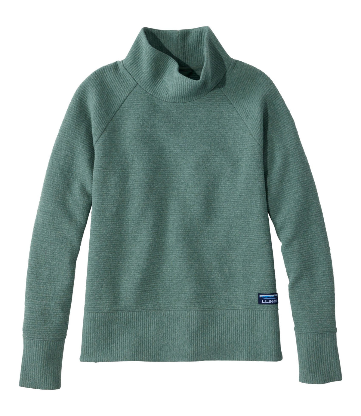 L.L.Bean Women's Lakewashed Double-Knit Funnelneck Deep Sea Green Heather