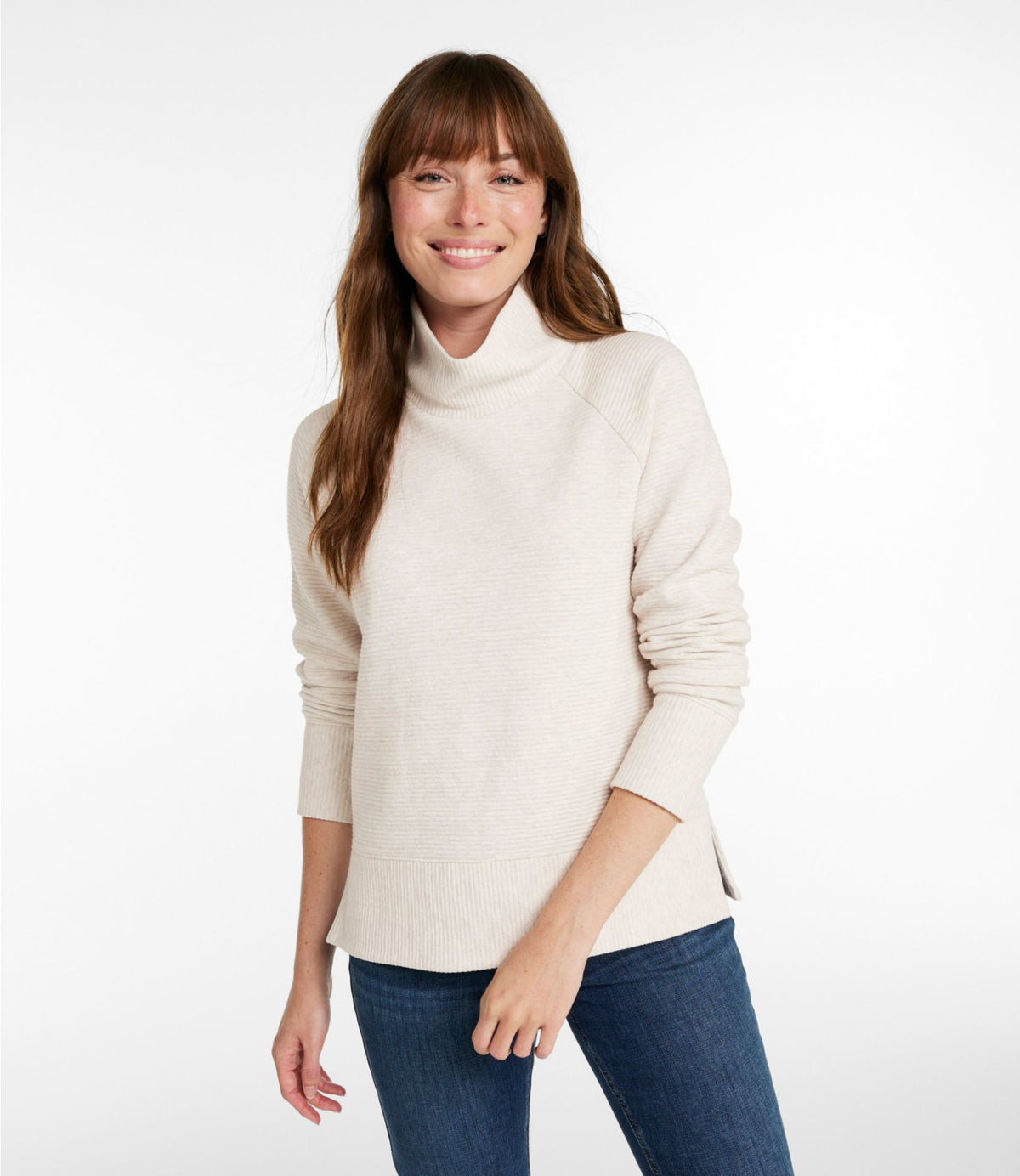 L.L.Bean Women's Lakewashed Double-Knit Funnelneck Deep Sea Green Heather