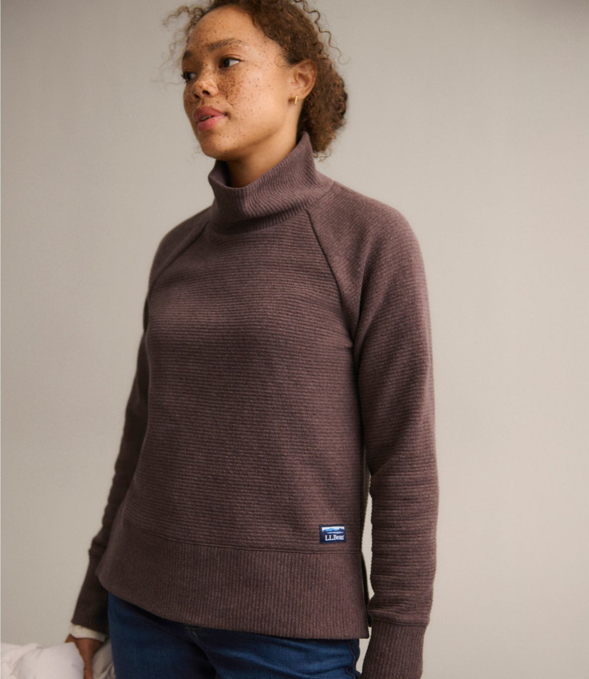 L.L.Bean Women's Lakewashed Double-Knit Funnelneck Deep Sea Green Heather