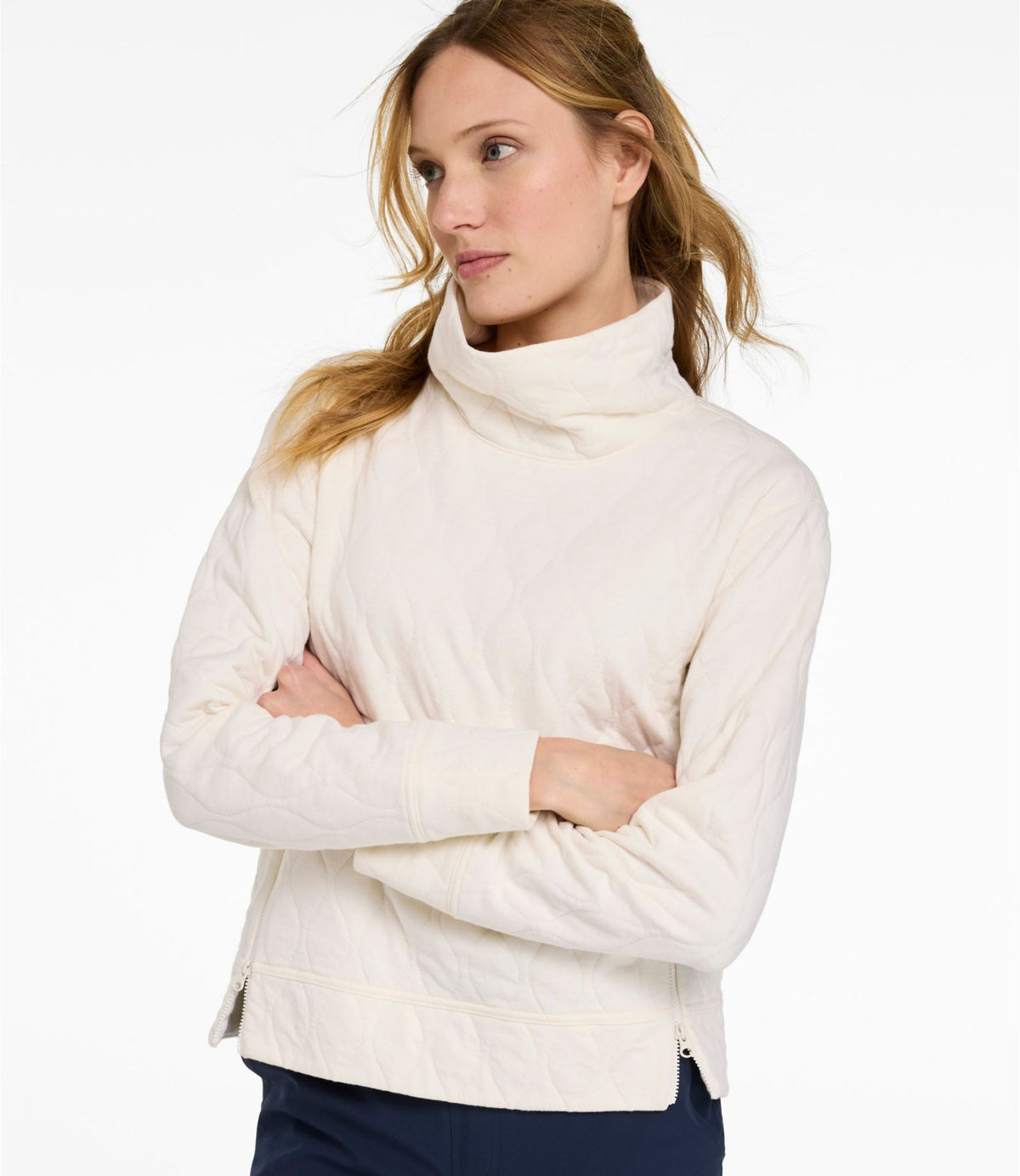 L.L.Bean Women's VentureSoft Quilted Funnelneck Pullover Bone