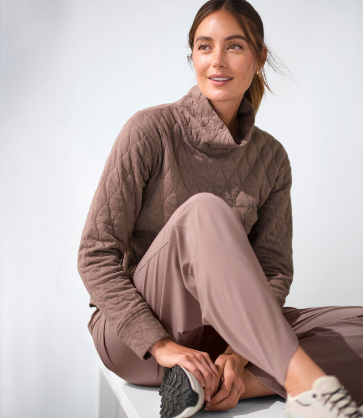 L.L.Bean Women's VentureSoft Quilted Funnelneck Pullover Bone