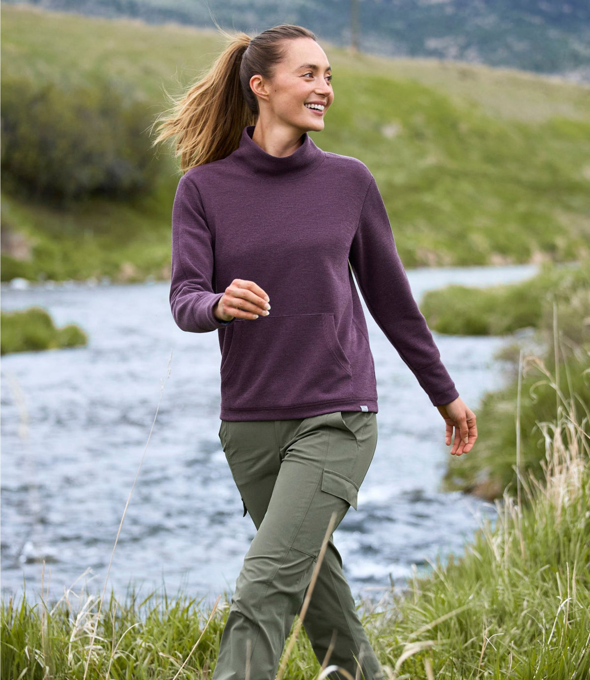 L.L.Bean Women's Mountainside Micro Waffle Pullover Bone
