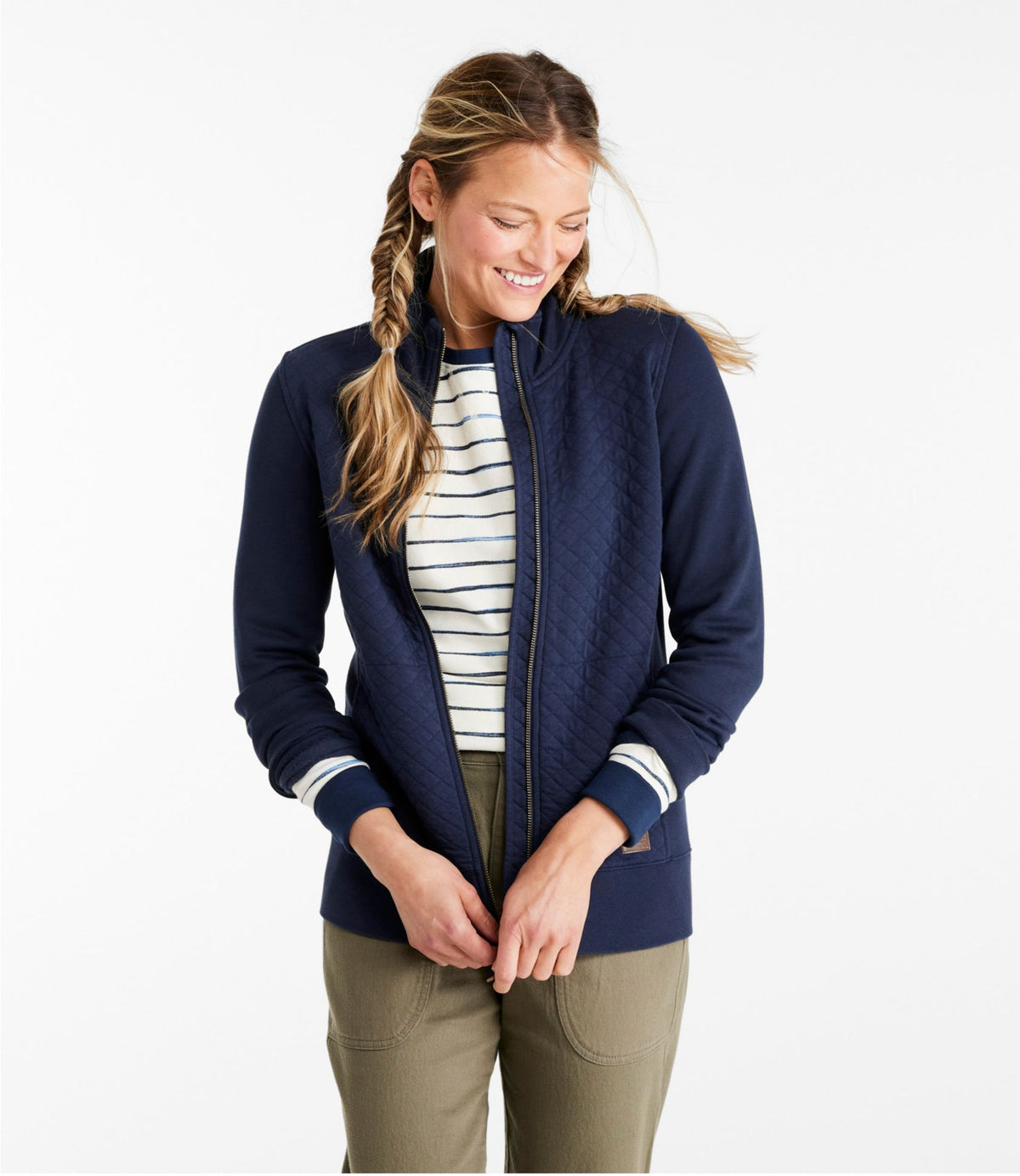L.L.Bean Women's Quilted Full-Zip Sweatshirt Classic Navy