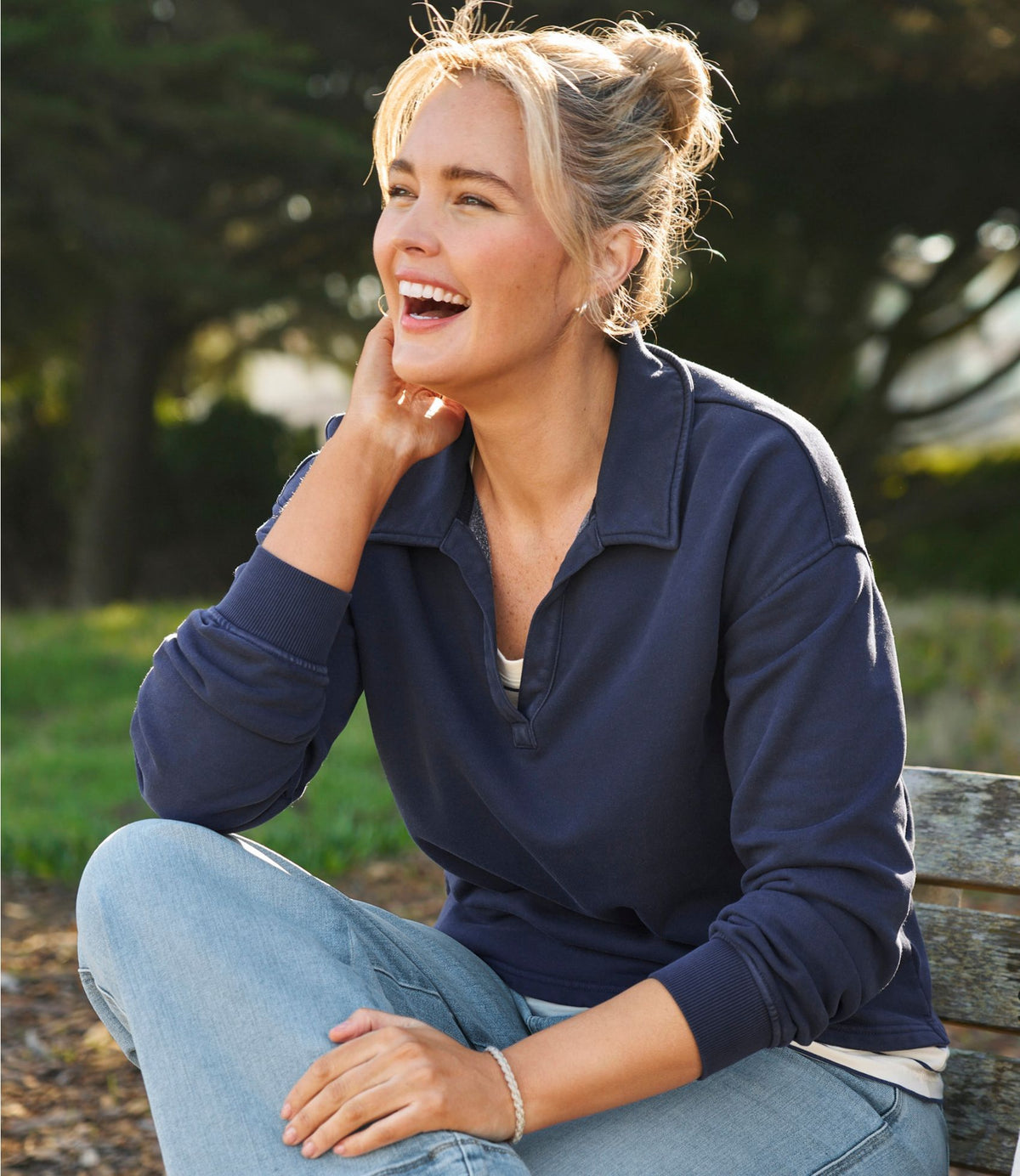L.L.Bean Women's Sunwashed Sweats, Splitneck Polo