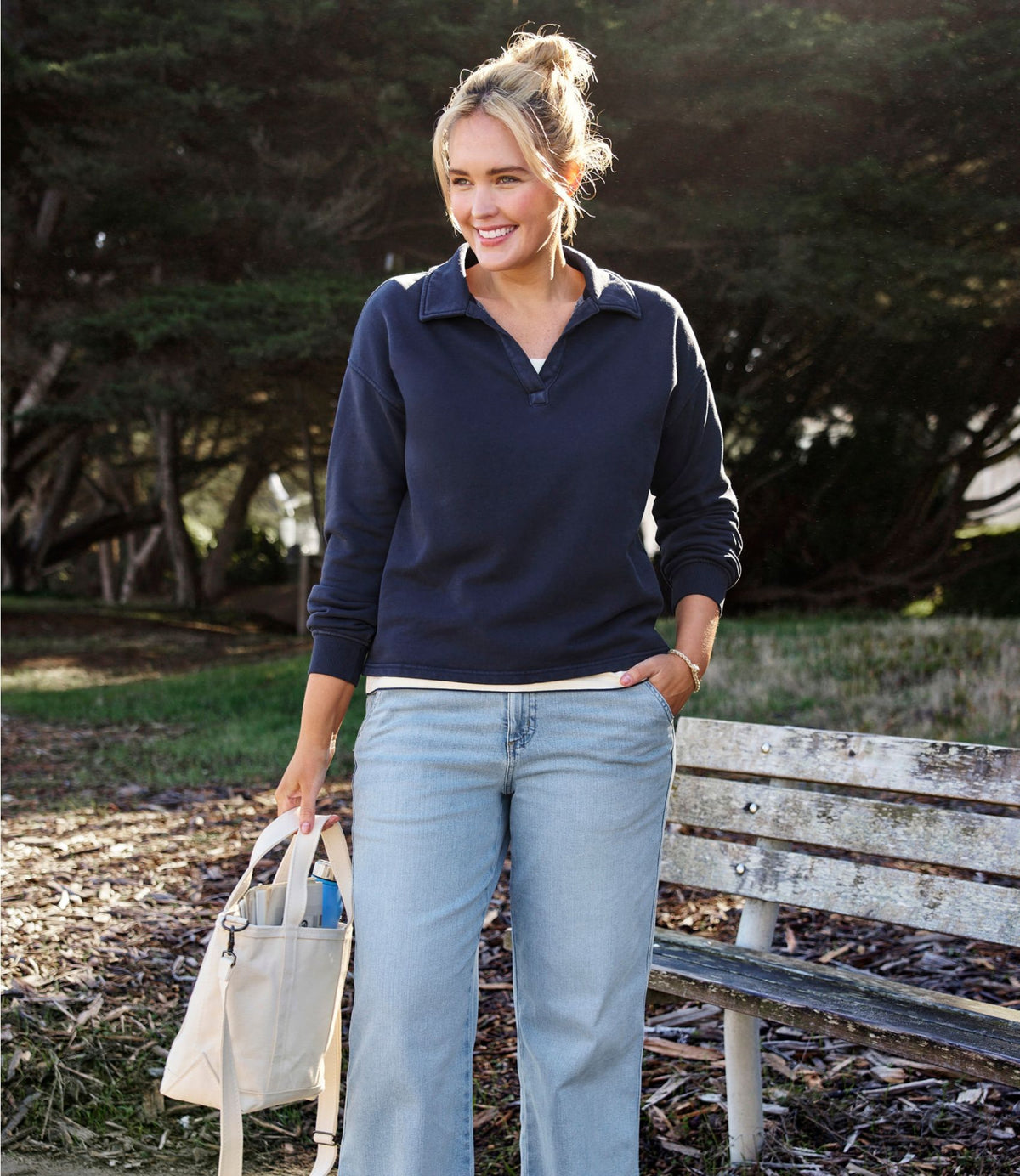 L.L.Bean Women's Sunwashed Sweats, Splitneck Polo