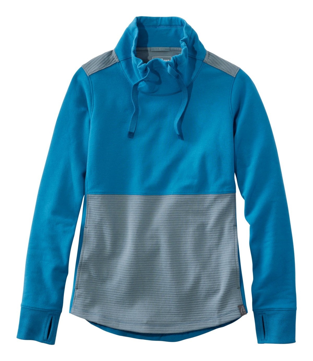 L.L.Bean Women's Bean's Cozy Mixed Knits Pullover, Colorblock Lapis Teal/Forest Gray