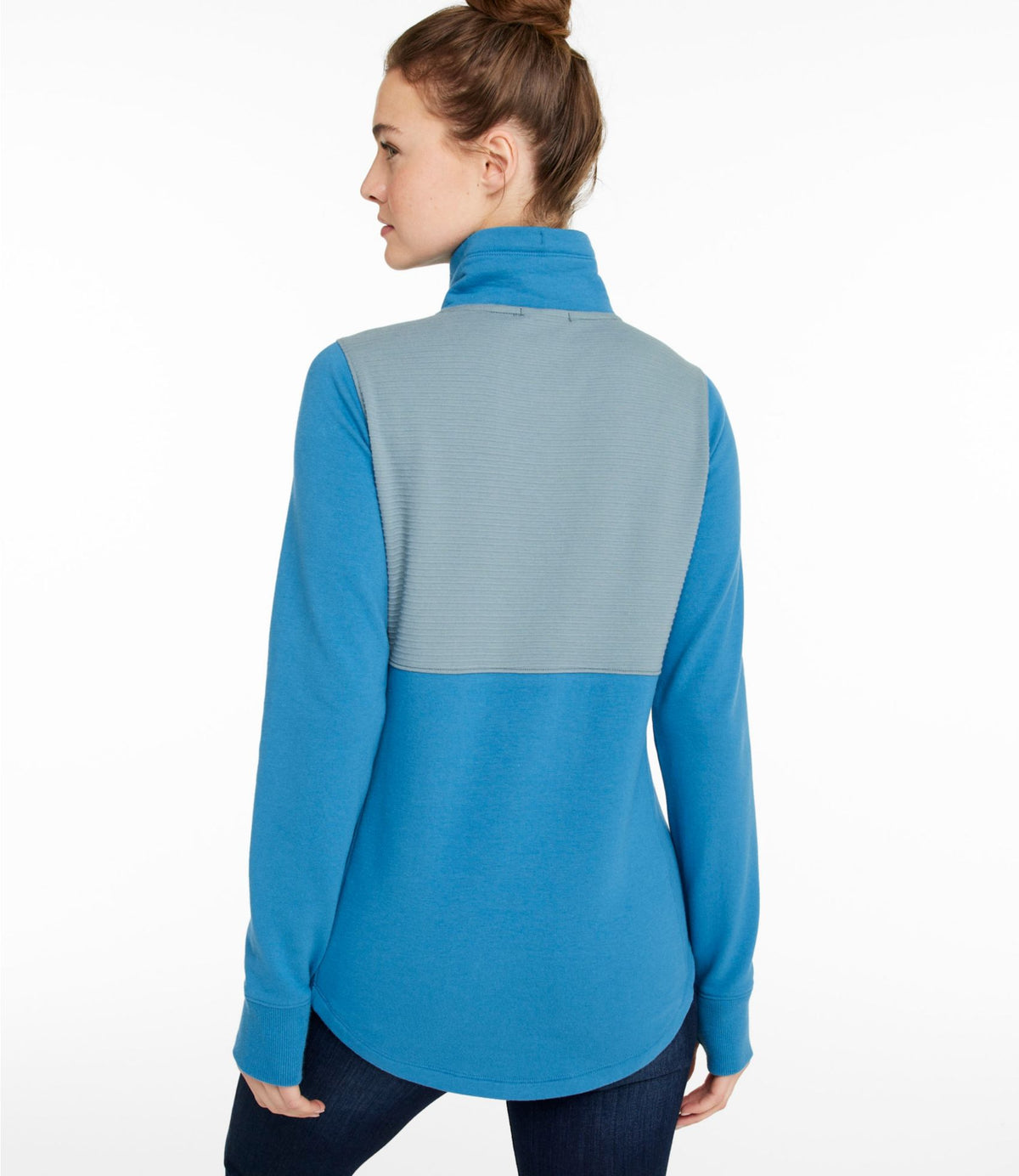 L.L.Bean Women's Bean's Cozy Mixed Knits Pullover, Colorblock Lapis Teal/Forest Gray