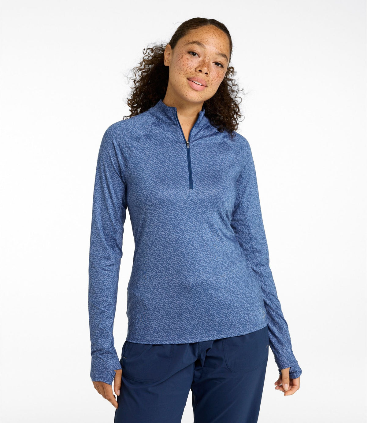 L.L.Bean Women's Access Trail Pullover, Long-Sleeve Quarter-Zip Print