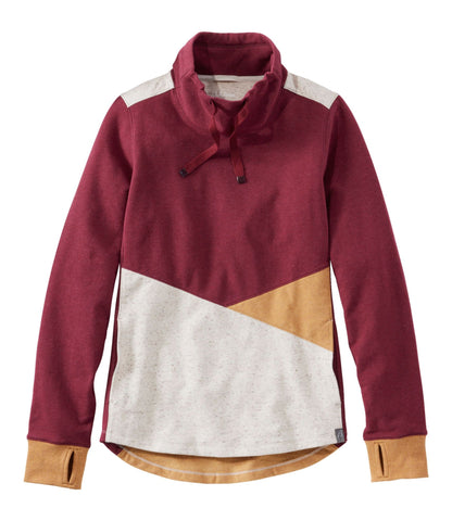 L.L.Bean Women's L.L.Bean Cozy Mixed-Knit Pullover, Colorblock Deep Rosewood Heather/Gray Birch Heather