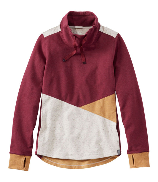 L.L.Bean Women's L.L.Bean Cozy Mixed-Knit Pullover, Colorblock Deep Rosewood Heather/Gray Birch Heather