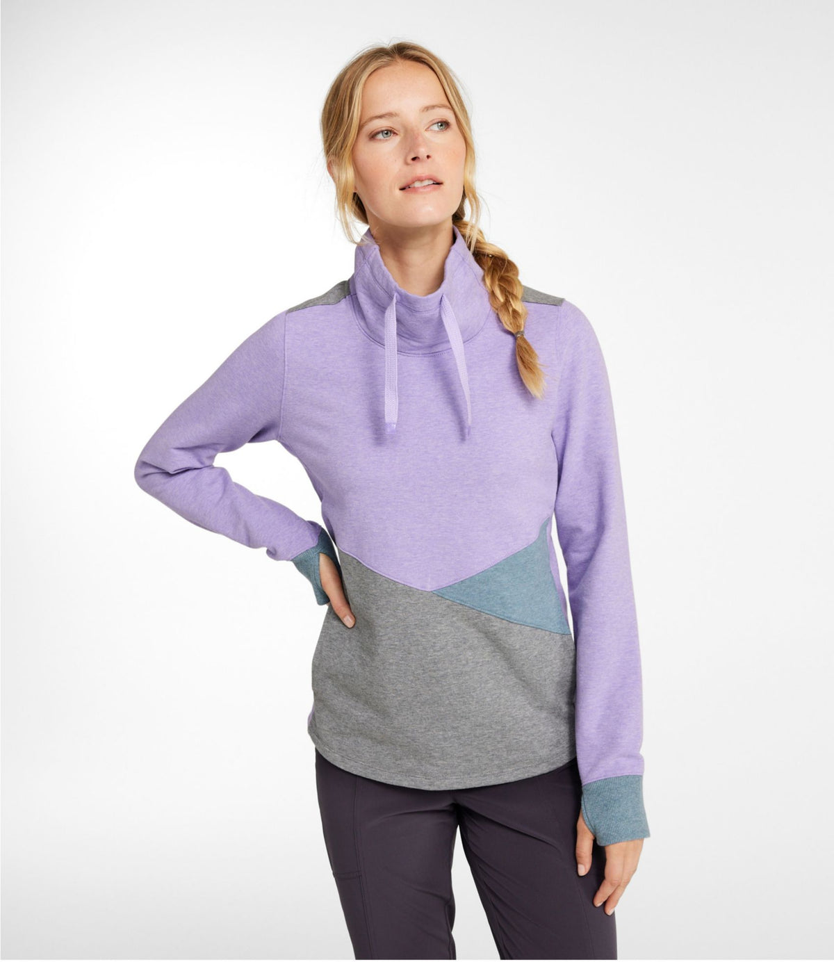 L.L.Bean Women's L.L.Bean Cozy Mixed-Knit Pullover, Colorblock Deep Rosewood Heather/Gray Birch Heather