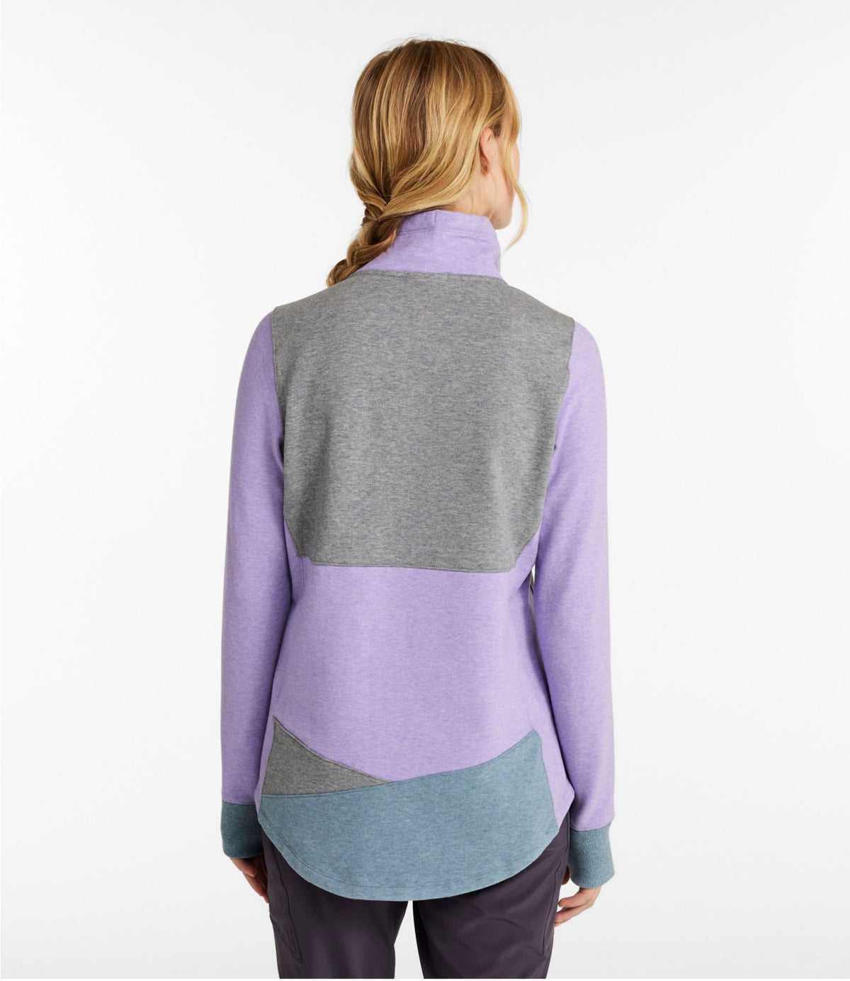 L.L.Bean Women's L.L.Bean Cozy Mixed-Knit Pullover, Colorblock Deep Rosewood Heather/Gray Birch Heather