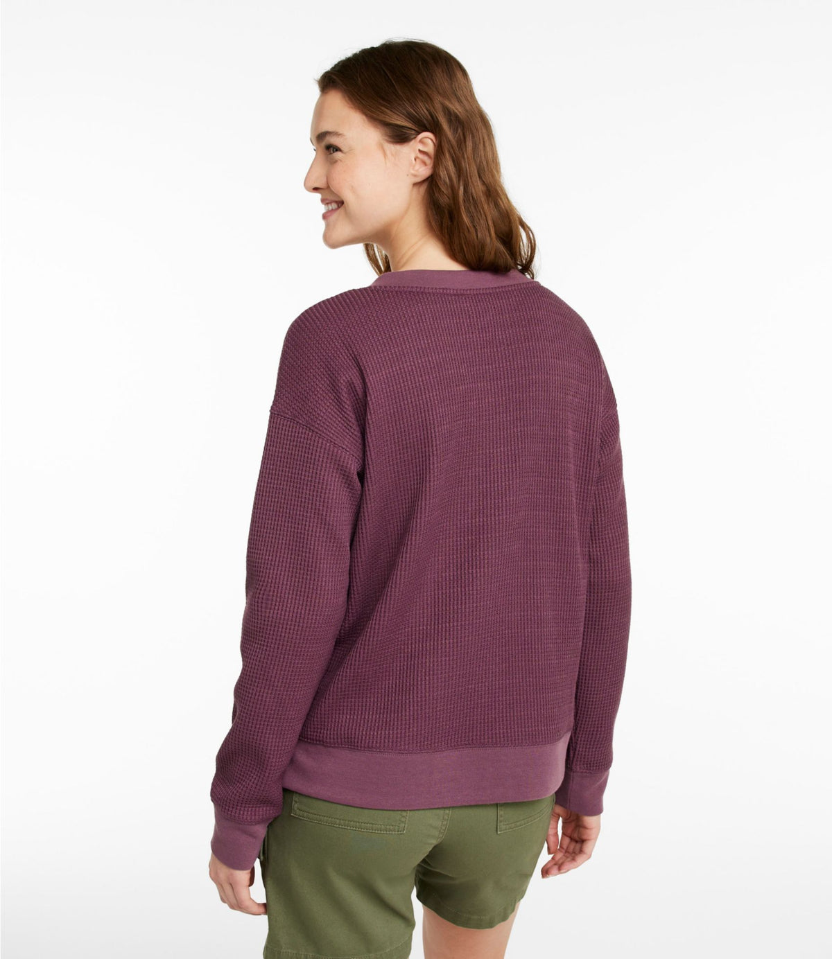 L.L.Bean Women's Birchwood Brushed Waffle Top, V-Neck Foggy Blue
