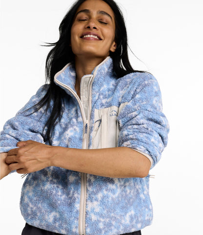 L.L.Bean Women's Mountainside Fleece Ripstop Overlay Jacket, Print Deep Blue Speckled Camo