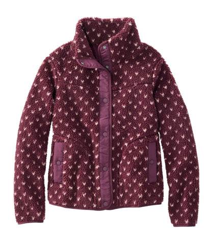 L.L.Bean Women's Bean's Sherpa Fleece Jacket, Print Fig Birdseye