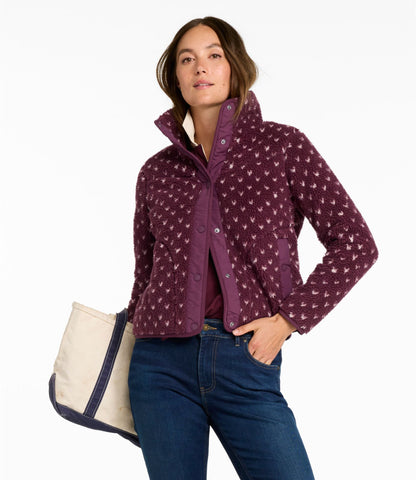 L.L.Bean Women's Bean's Sherpa Fleece Jacket, Print Fig Birdseye