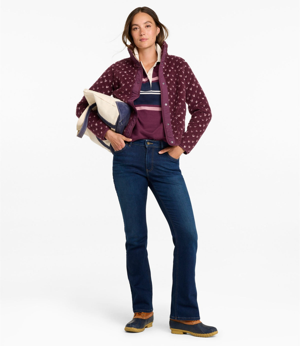 L.L.Bean Women's Bean's Sherpa Fleece Jacket, Print Fig Birdseye