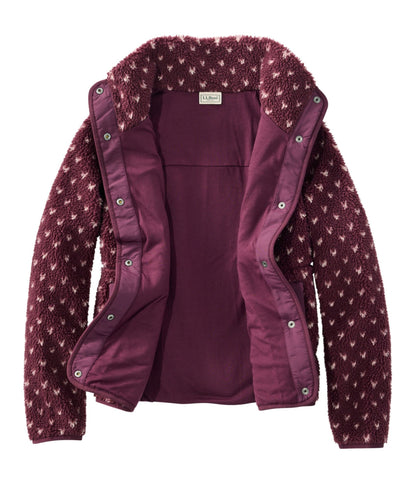 L.L.Bean Women's Bean's Sherpa Fleece Jacket, Print Fig Birdseye