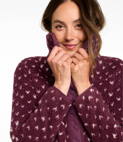 L.L.Bean Women's Bean's Sherpa Fleece Jacket, Print Fig Birdseye
