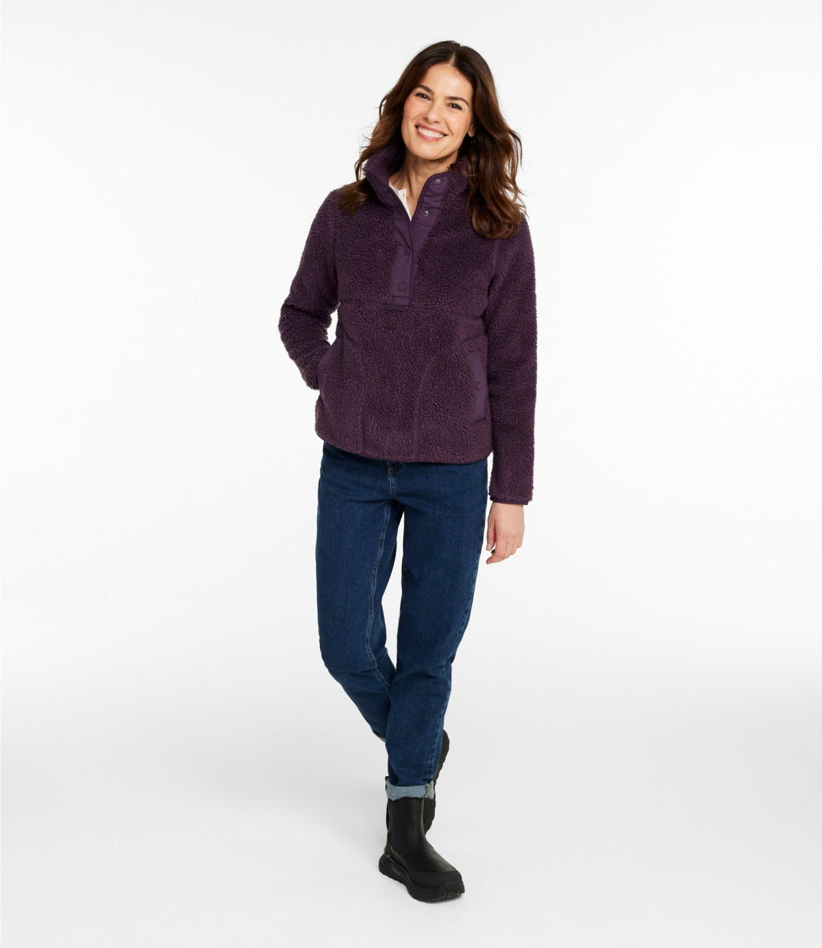 L.L.Bean Women's Bean's Sherpa Fleece Pullover Eggplant