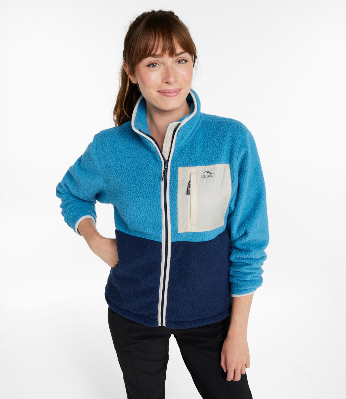 L.L.Bean Women's Mountainside Fleece Jacket, Colorblock Faded Sage/Balsam