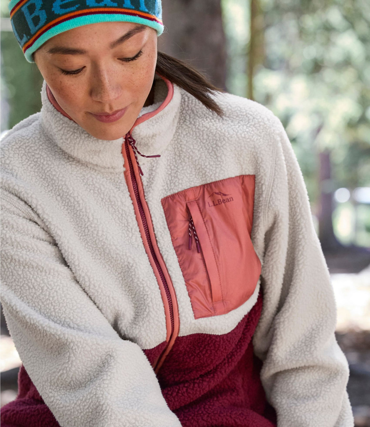L.L.Bean Women's Mountainside Fleece Jacket, Colorblock Faded Sage/Balsam