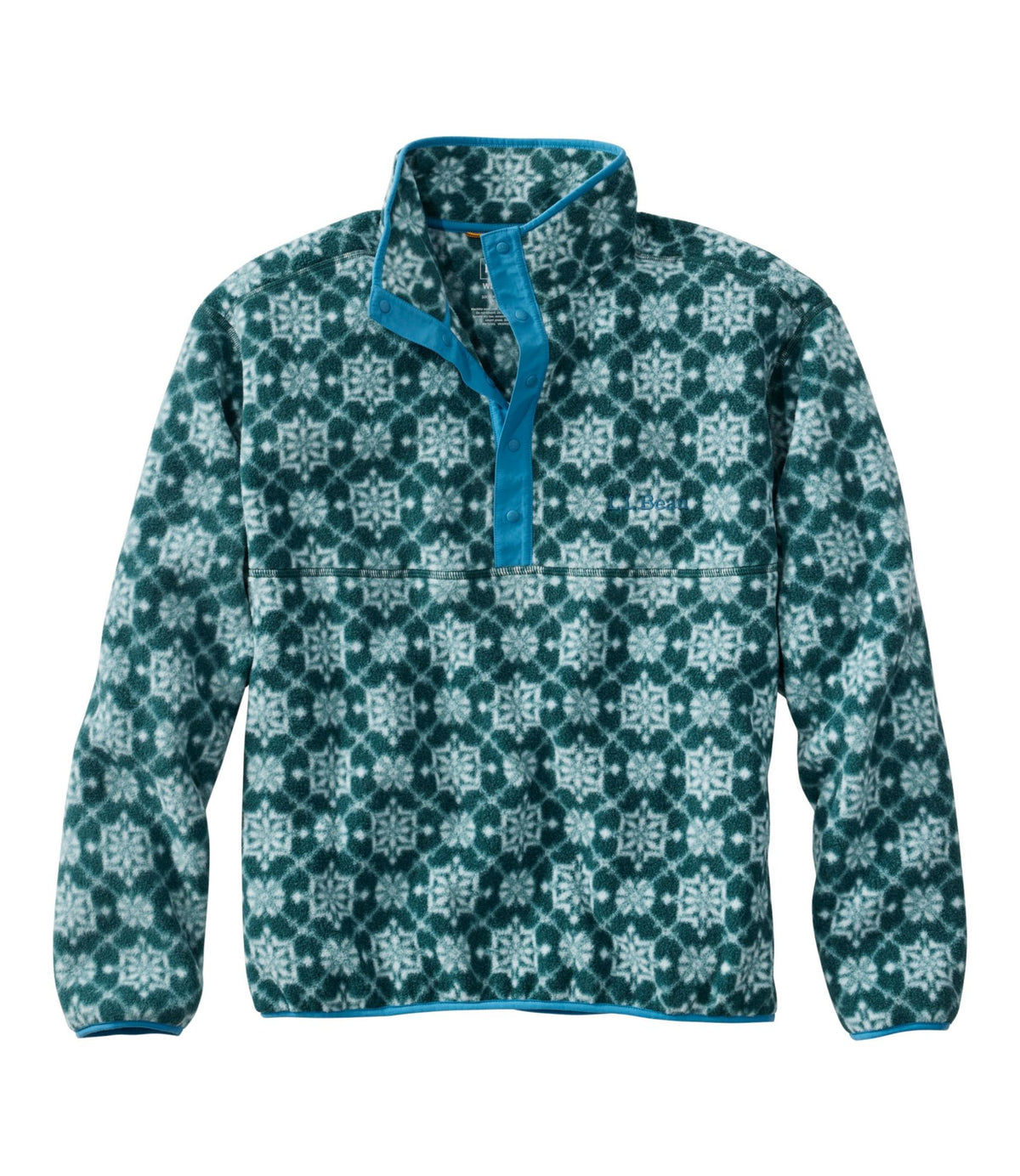 L.L.Bean Adults' Bean's Classic Fleece Pullover, Print Deep Green Snowflake