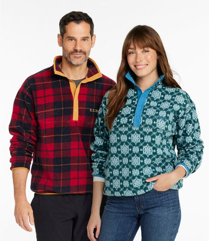 L.L.Bean Adults' Bean's Classic Fleece Pullover, Print Deep Green Snowflake