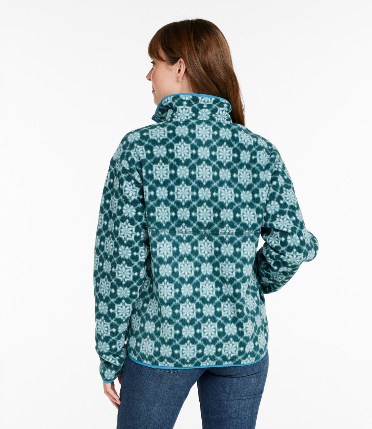 L.L.Bean Adults' Bean's Classic Fleece Pullover, Print Deep Green Snowflake