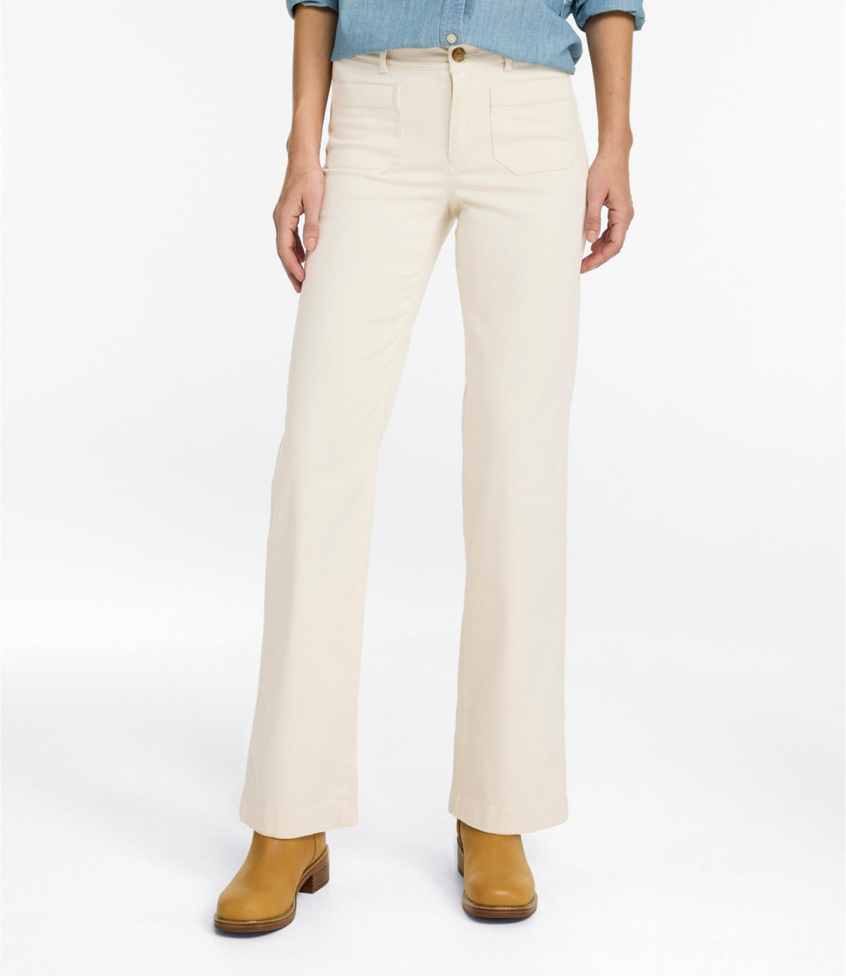 L.L.Bean Women's Comfort Stretch Patch Pocket Pants, Mid-Rise Wide Straight-Leg Chino Classic Navy