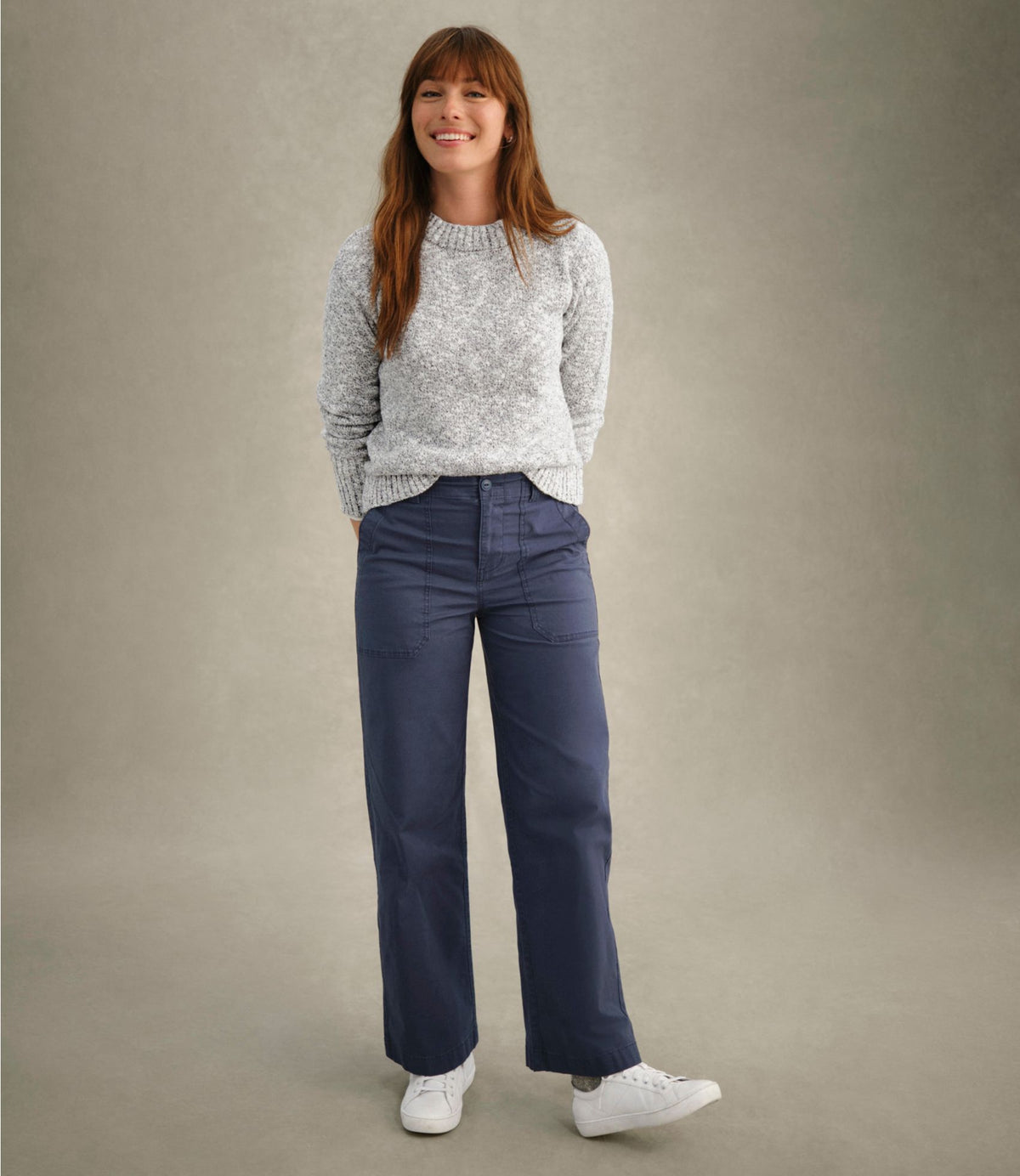 L.L.Bean Women's 207 Vintage Cotton Canvas Pants, High-Rise Wide-Leg Carbon Navy