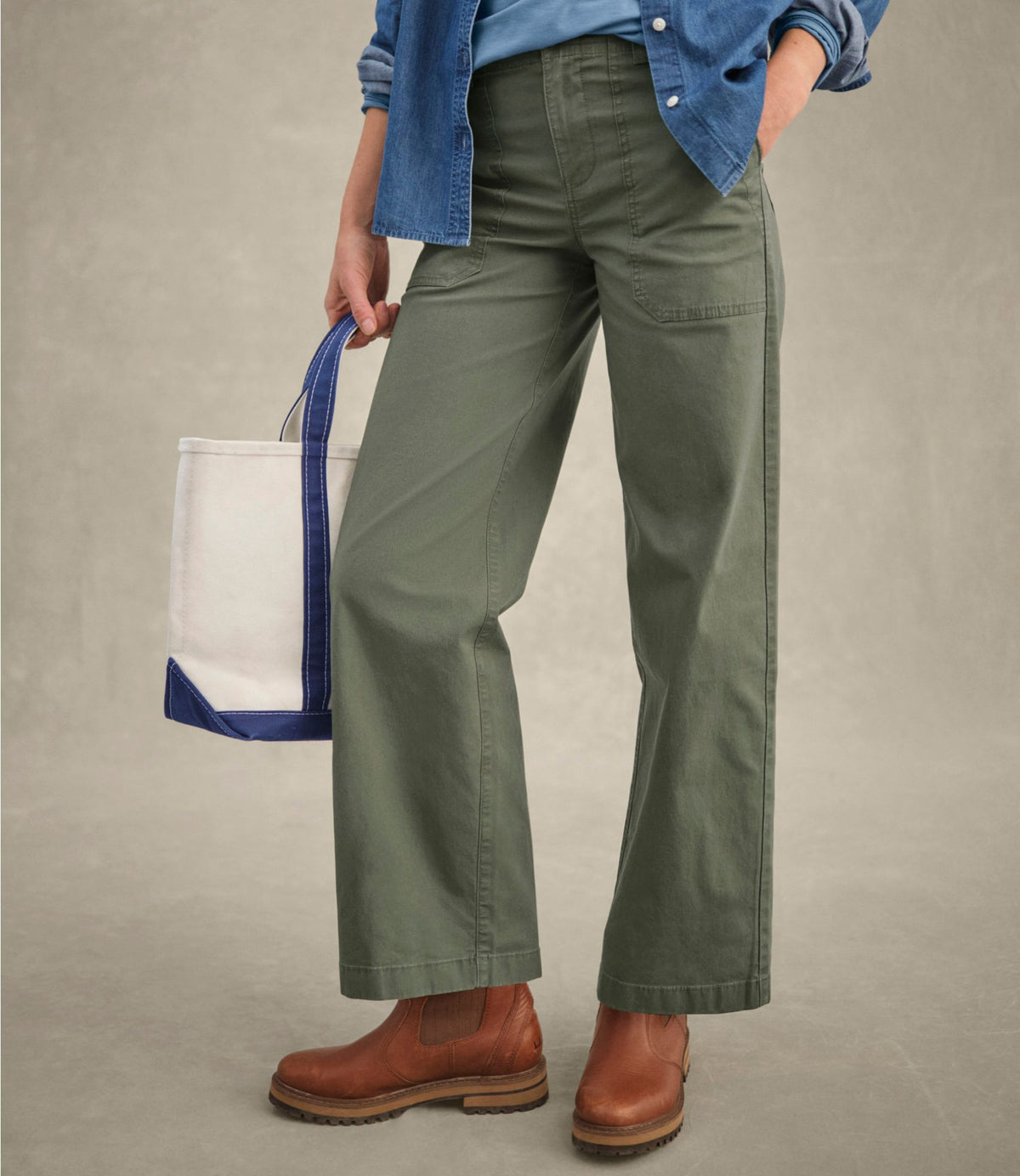 L.L.Bean Women's 207 Vintage Cotton Canvas Pants, High-Rise Wide-Leg Carbon Navy