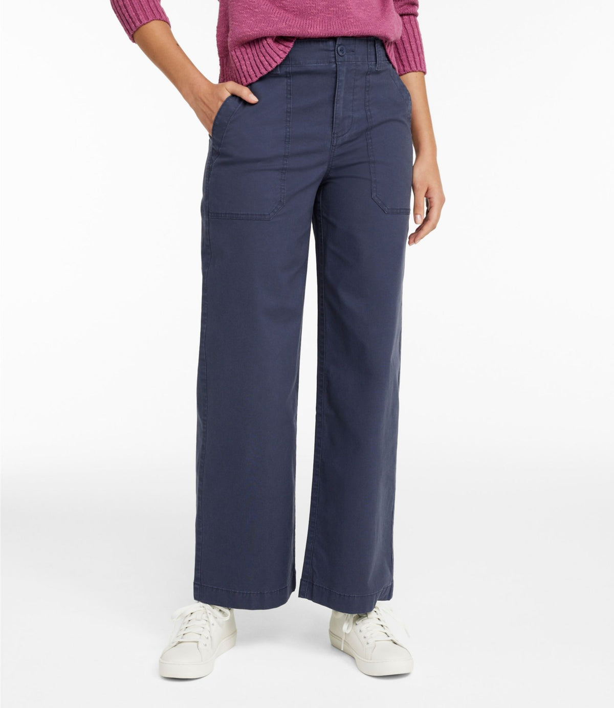 L.L.Bean Women's 207 Vintage Cotton Canvas Pants, High-Rise Wide-Leg Carbon Navy