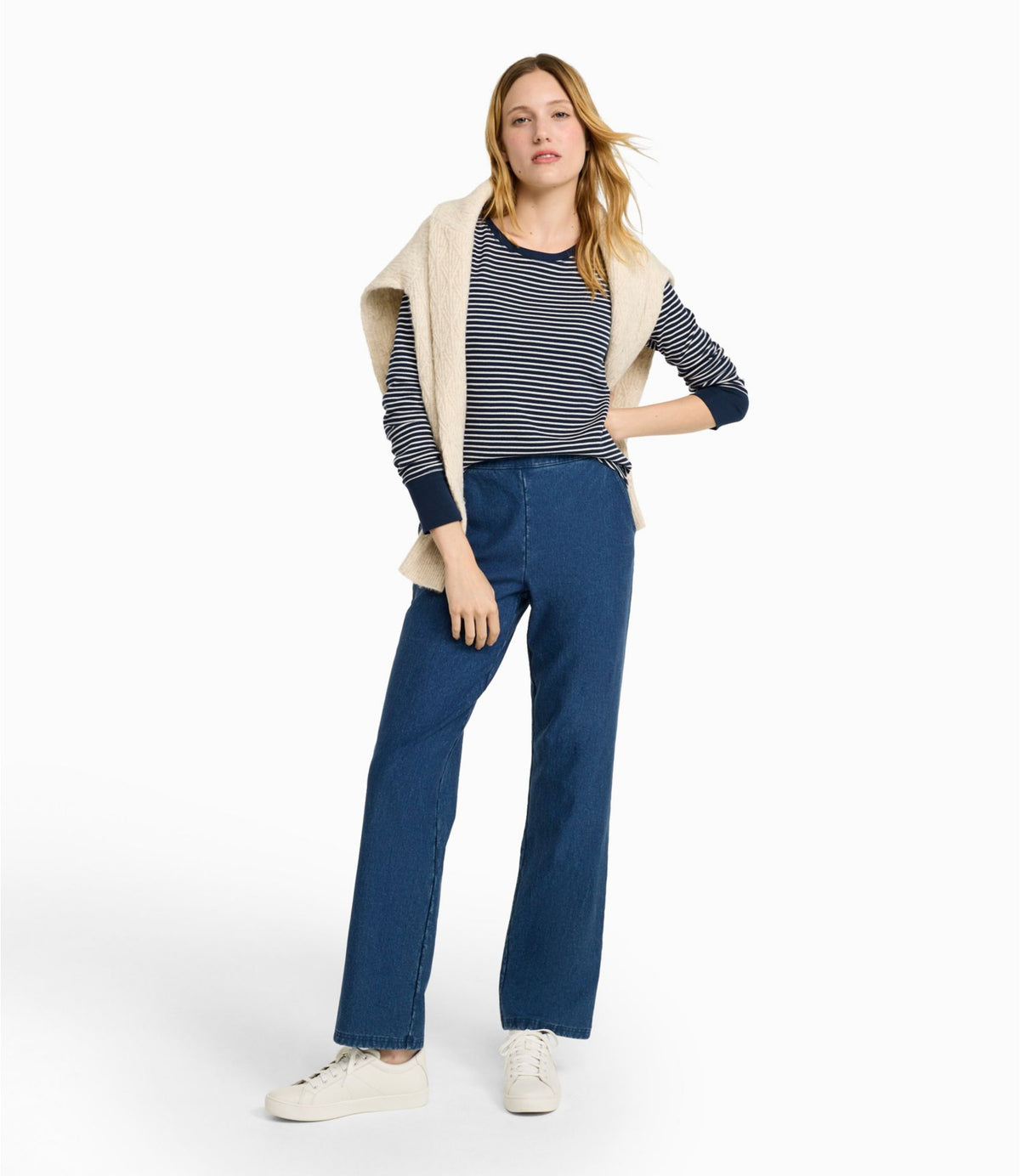 L.L.Bean Women's Perfect Fit Pants, Denim Straight-Leg Fleece-Backed Indigo