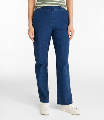 L.L.Bean Women's Perfect Fit Pants, Denim Straight-Leg Fleece-Backed Indigo