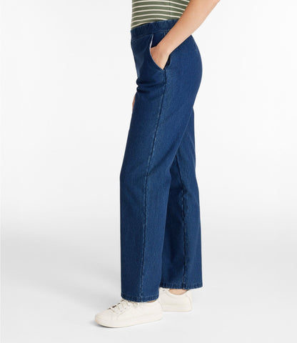 L.L.Bean Women's Perfect Fit Pants, Denim Straight-Leg Fleece-Backed Indigo