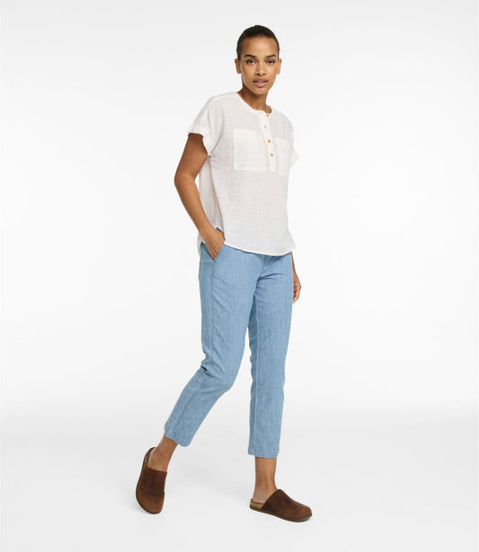 L.L.Bean Women's Lakewashed Pull-On Chinos, Mid-Rise Chambray Ankle Pants Chambray