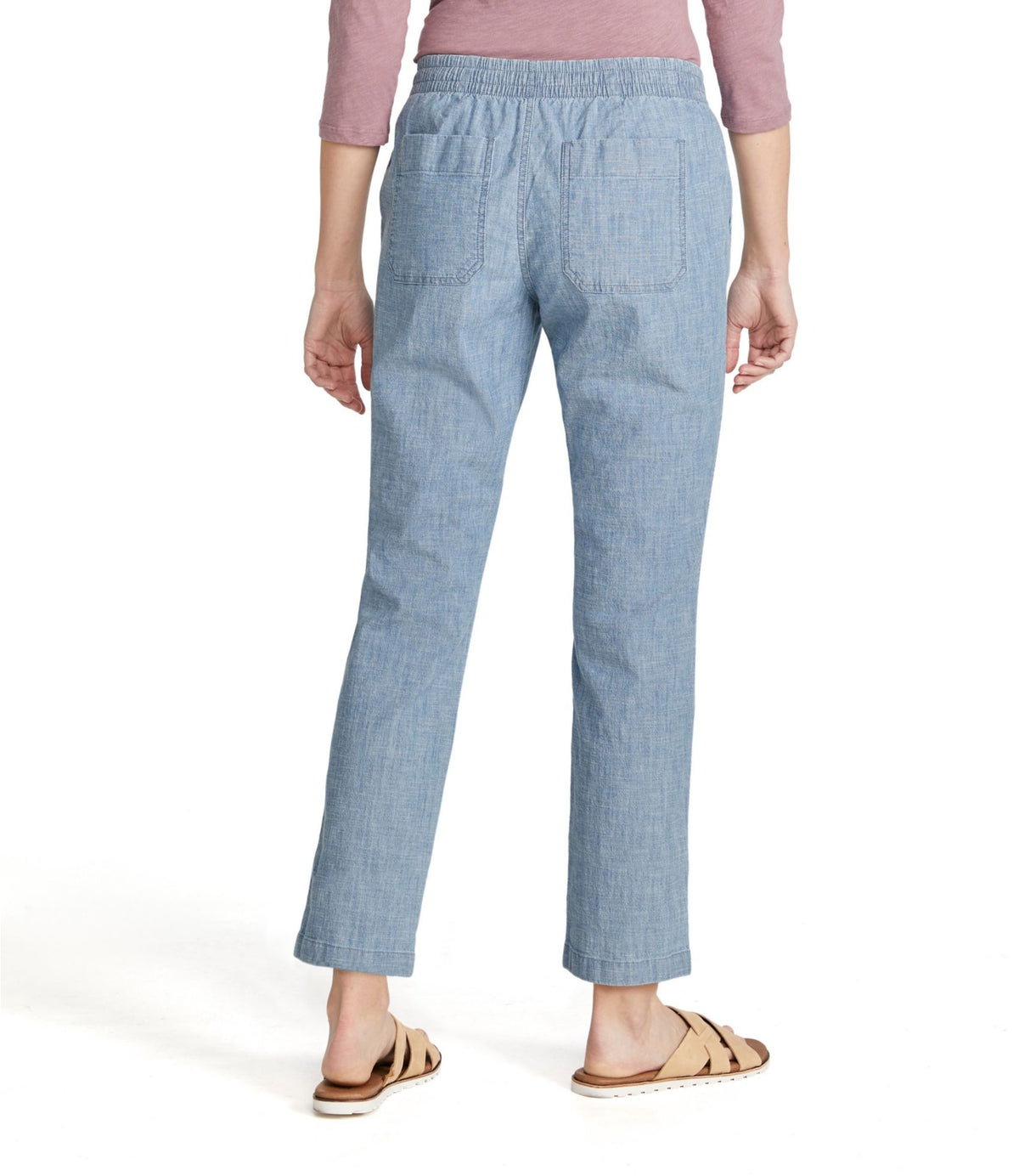 L.L.Bean Women's Lakewashed Pull-On Chinos, Mid-Rise Chambray Ankle Pants Chambray