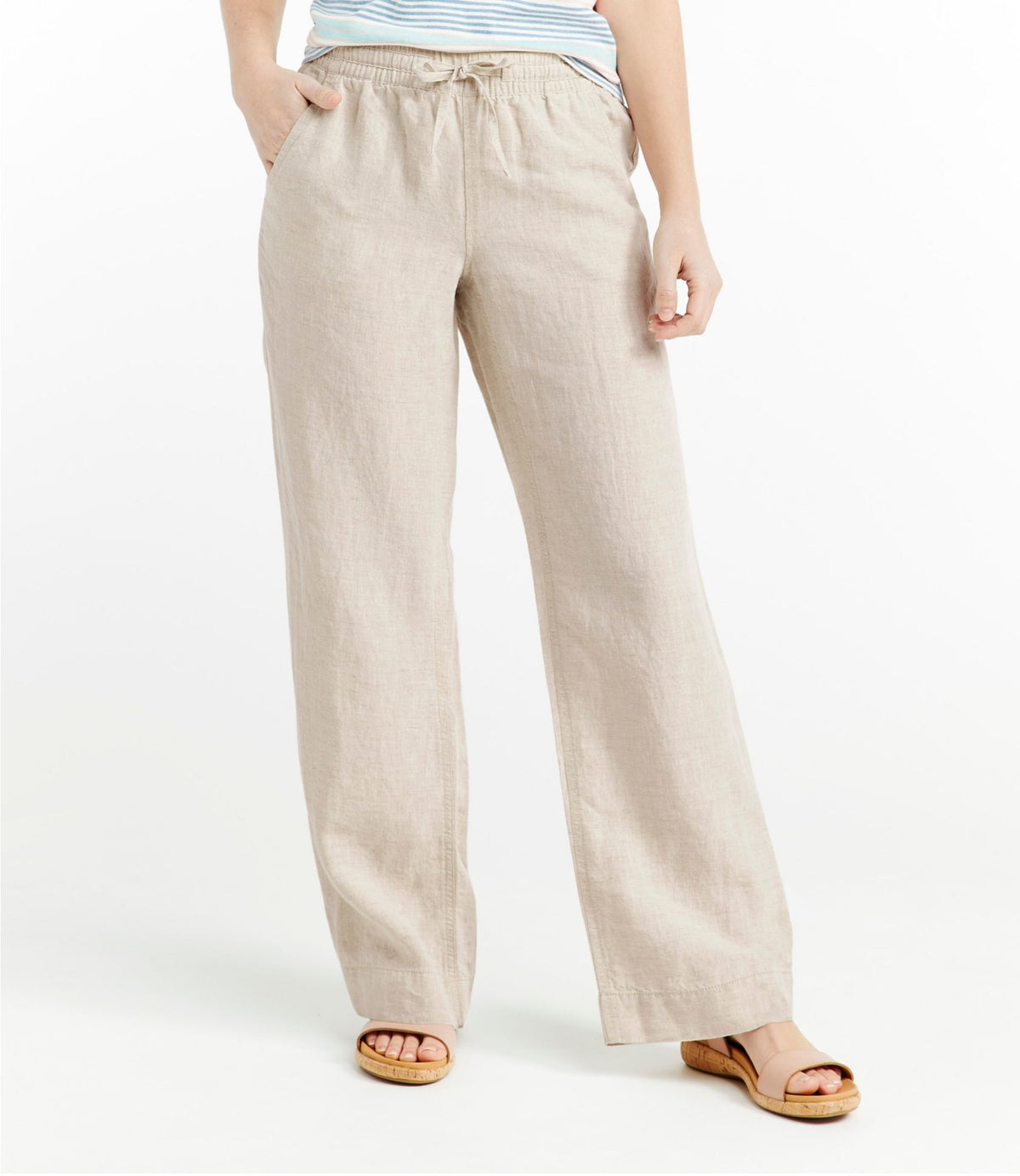 L.L.Bean Women's Premium Washable Linen Pull-On Pants Classic Navy